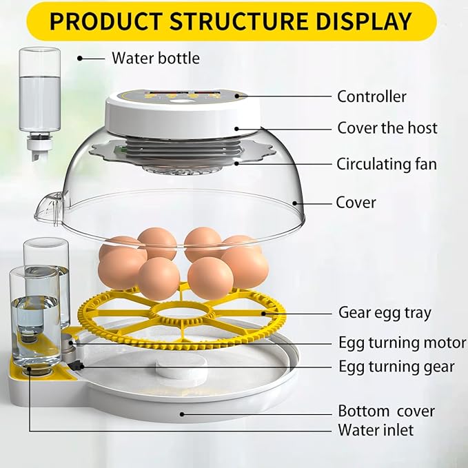 18/60 Incubator for Hatching Eggs, Egg Incubators with Humidity Display, Egg Candler, Automatic Egg Turner, Poultry Egg Incubator for Hatching Chicken Duck Bird Quails- Yellow 2 Egg Trays