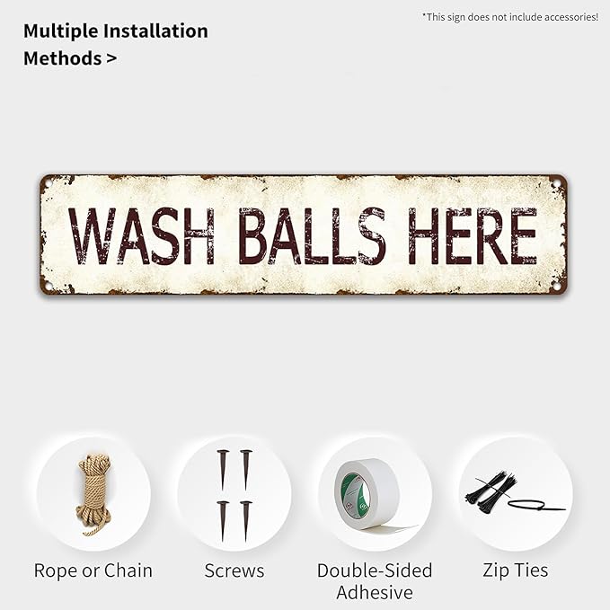 Vintage Metal Golf Tin Sign - Wash Balls Here Funny Man Cave Wall Decor, 16x4 Inch Retro Sports Bar Art, Unique Golf Gift for Golfer Husband and Club Enthusiasts