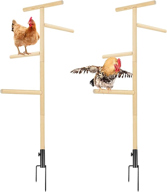 2 Pcs Extra Large Chicken Perch Toy for Coop 57" Wooden Chick Perch Stand with Strong Roosting Bar Chicken Enrichment Toys for Coop Brooder Large Bird, Easy to Assemble, Comes with Installation Video