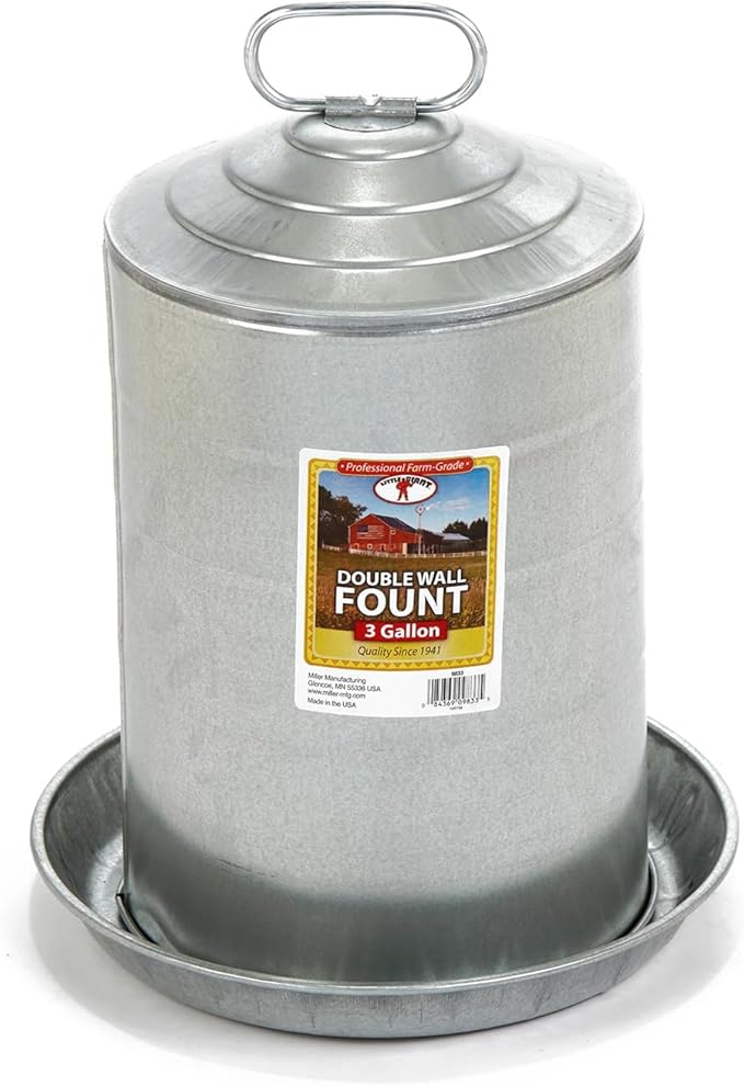 Little Giant® Double Wall Metal Poultry Fount | Poultry Waterer | Heavy Duty Galvanized Steel Waterer | Made in USA (Silver, 3 Gallon)