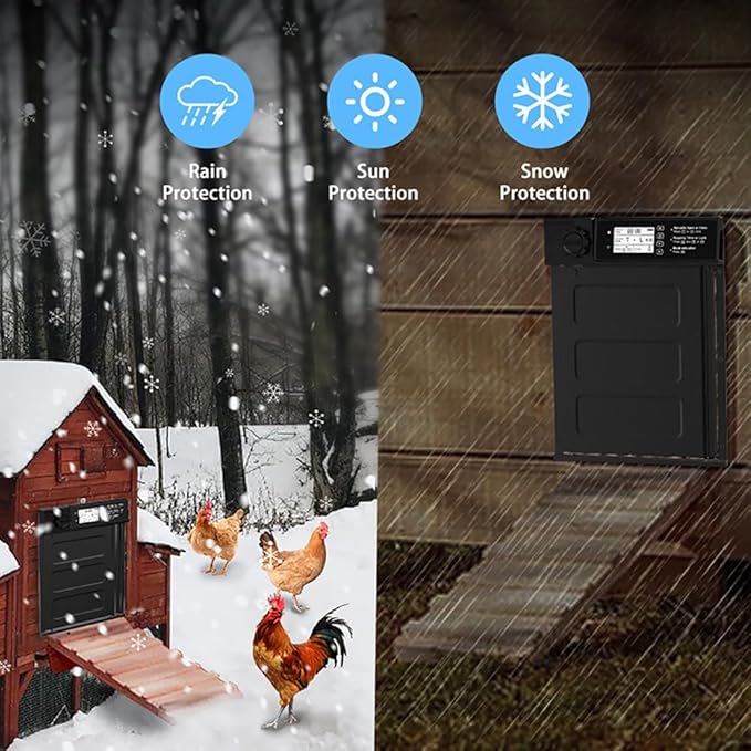 Automatic Chicken Coop Door Solar Powered With Timer,Lcd Display Chicken Door With Light Sensor,4 Modes,Abnormal Alarm,Chicken House Door For Chicken, Duck, Goose, Poultry,Gear