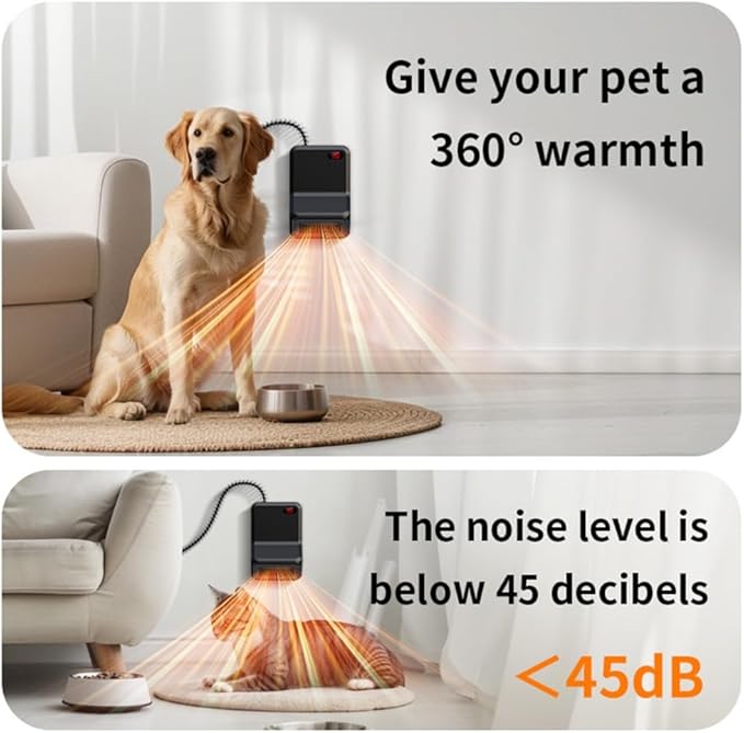Dog House Heater with Thermostat, 300-600W 2 Heating Mode Pet Warmer, Wall-Mounted Design, Pet Heater with 6FT Anti Chew Cord and Safe Overheat Protection, for Dogs Chicken Coops Rabbits (Black 2)