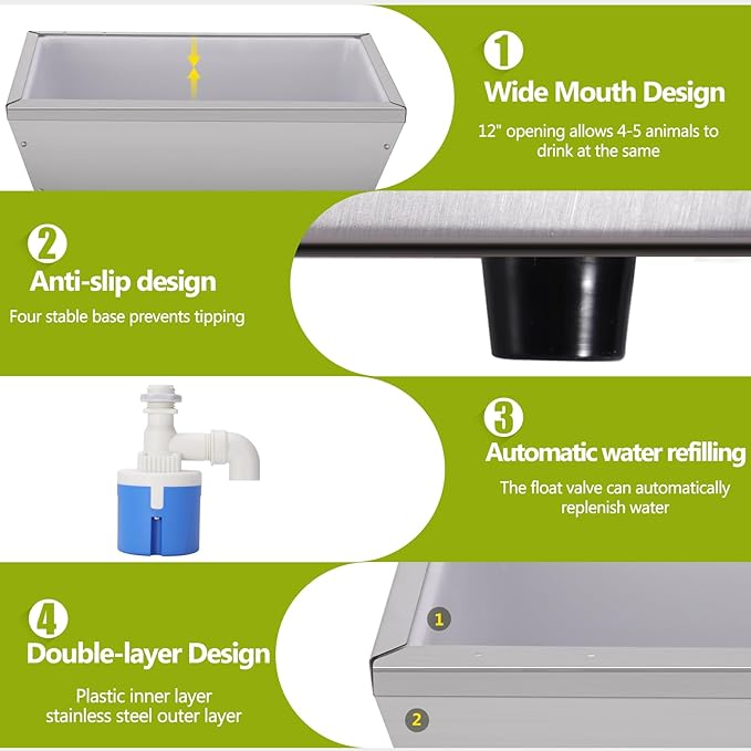 4Gal Automatic Livestock Water Trough for Horse Metal Auto Dog Water Bowl Dispenser for Dogs Large Capacity Self Filling Livestock Waterer Feeder for Dogs Horse Goat Sheep Pet