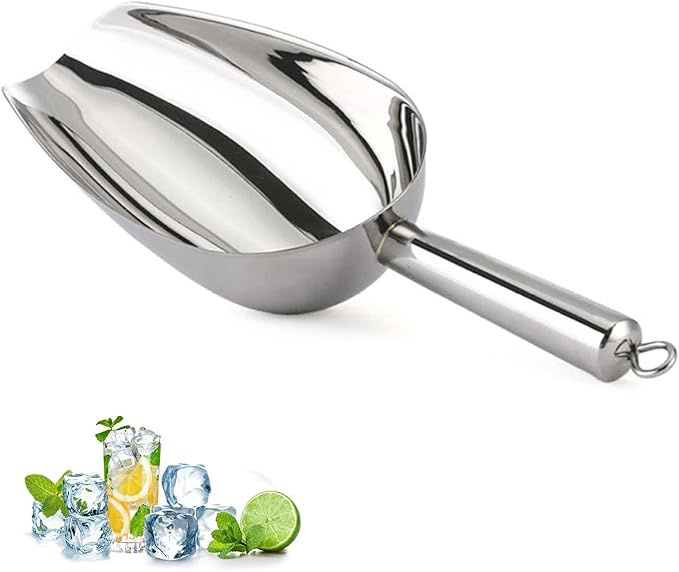 Stainless Steel Ice Scooper,Small Metal Scoops for Kitchen Bar Party Wedding,Thick,Dishwasher Safe,8 OZ,by ChuYun,9.8(L) x 3.3(W) x 1.9(H) inches
