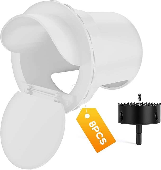 Chicken Feeder Port 8 Pack Poultry No Waste Port Kit with Stopper Lid, 1 Hole Saw, DIY Automatic Reusable Coop Feeders, Rain Proof Gravity Feeding Geese Duck Hens Rooster for Bucket Barrel Bin (White)