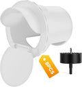 Chicken Feeder Port 8 Pack Poultry No Waste Port Kit with Stopper Lid, 1 Hole Saw, DIY Automatic Reusable Coop Feeders, Rain Proof Gravity Feeding Geese Duck Hens Rooster for Bucket Barrel Bin (White)
