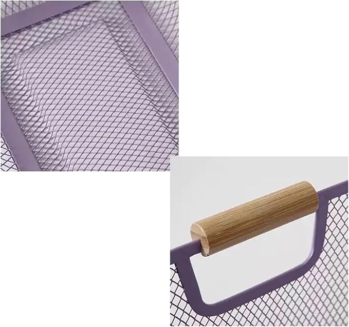 Metal Mesh Steel Basket, Medium Wire Storage Organizer Basket Multi-function Hanging Kitchen Basket with Wood Handle for Kitchen Bathroom Picnic Home, Rectangle-Purple