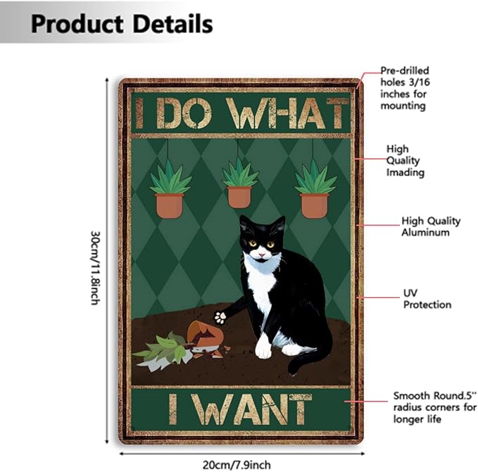 Funny Black Cat Decor For Cat Sign Bundle 2 Pieces I Do What I Want Office Craft Room Living Room Wall Art Hanging For Backyard Man Cave 8x12inch