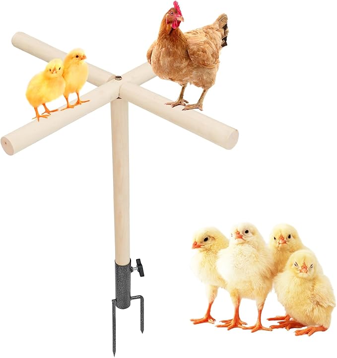 Chicken Perch Toy for Coop, Wooden Chick Perch Stand with Metal Ground Plug, Chicken Coop Backyard Poultry Accessories, Suitable for Poultry Rooster Chicks Large Bird Parrot