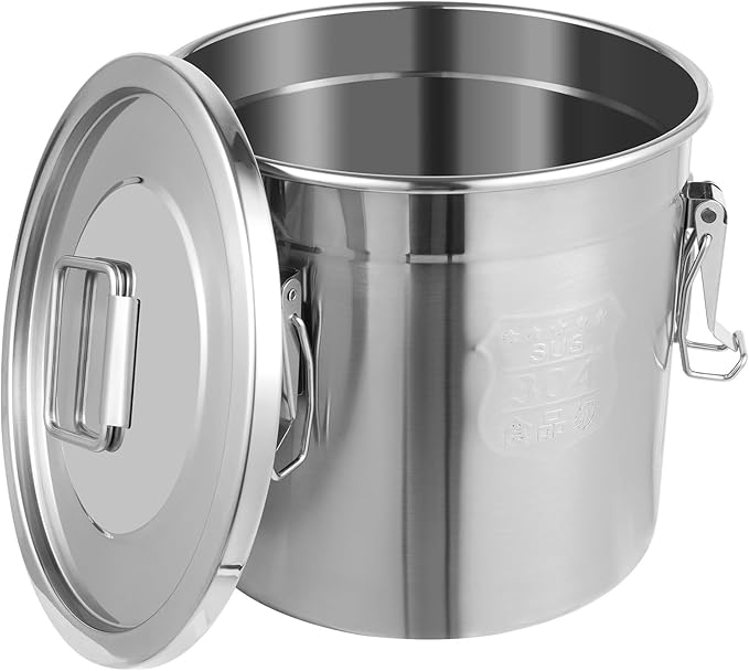 304 Stainless Steel Airtight Canister Containers 5.5Gal Large Canisters Container with Airtight Lids & Locking Clamp, Metal Bucket Pail Food Storage Containers for Flour,Grain, Coffee Bean, 21L