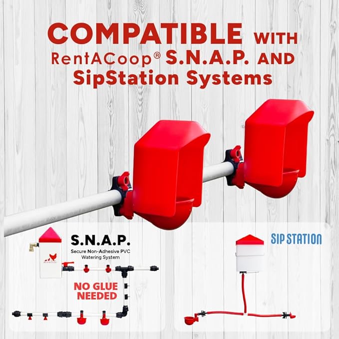 RentACoop DIY Waterer Kit - Auto-Fill Big Cups with Inserts - Great for Chickens, Ducks, Geese, and Turkeys- 6 Pack with Inserts and Anti-Dirt Cup Covers
