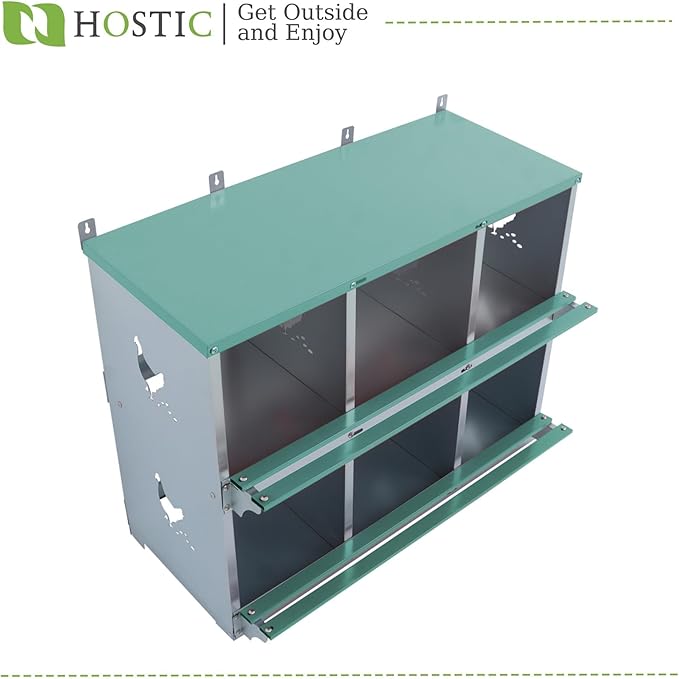 HOSTIC Green Chicken Nesting Box 6 Compartments Metal Laying Boxes for Chicken Hens Poultry Ducks Wall Mount Nest Box for Chicken Coop
