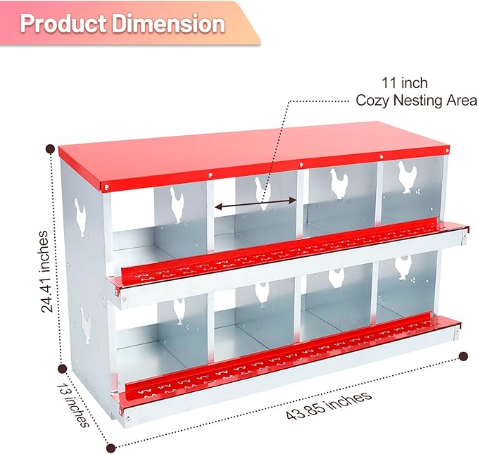 Confote Two-Tier Chicken Nesting Box, 8 Compartment Egg Laying Box, Galvanized Steel Laying Boxes with Lid Cover