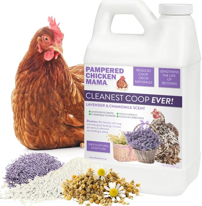 Pampered Chicken Mama Cleanest Coop Ever! Natural Chicken Coop Deodorizer & Bedding Refresher | Coop Refresher for Chickens | Odor Eliminator (Lavender & Chamomile, 25 pounds)