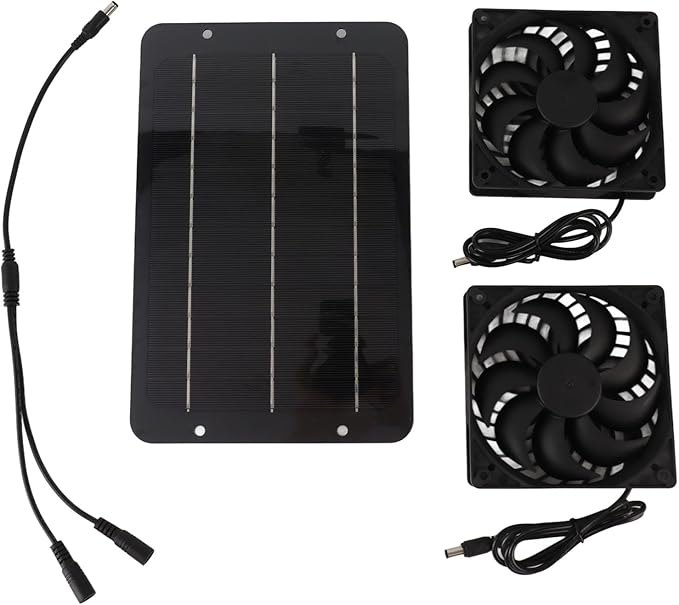 Solar Powered Fan, Solar Panel Fan Kit with 2 Fans, Solar Panel and Cable, Solar Powered Exhaust Ventilation Fan for Chicken Coop, Greenhouse, Shed, Pet House