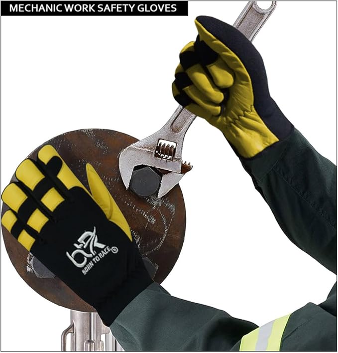 Safety Work Gloves Heavy Duty Genuine Goat Leather Hand Protection Mechanic, Welding, Construction Gloves