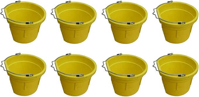 8 Quart / 2 Gallon Yellow Poly Resin Farm/Ranch/Home/Shop Utility Bucket Pail - Pack of (8)