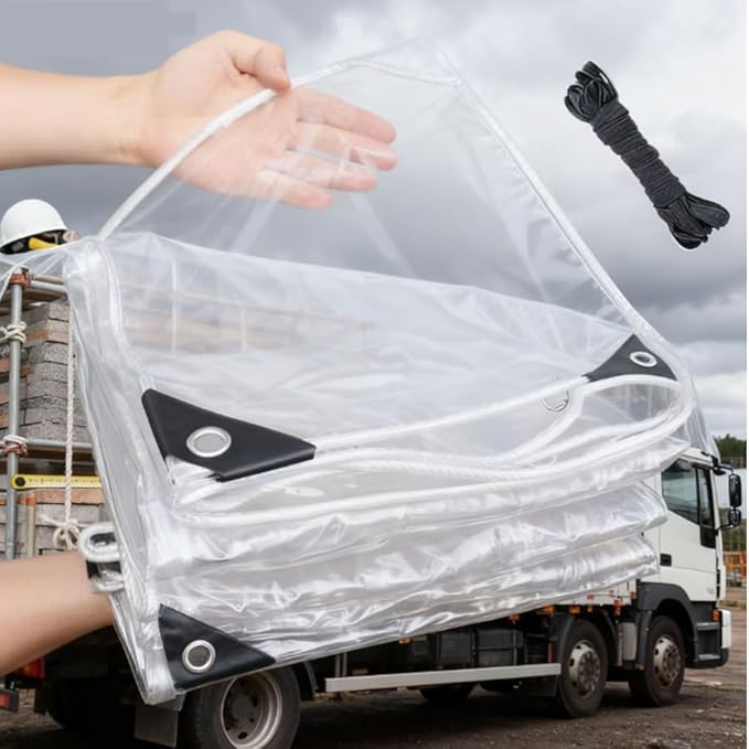 8x16ft Clear Tarp, Heavy Duty Waterproof, Plastic Tarps with Grommets, Transparent Tarpaulin Vinyl for Patio Enclosure, Roofs, Greenhouse Plant, Chicken Coop Covers.
