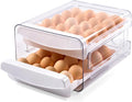 Egg Container Holders Dispenser for Refrigerator 40 Eggs, 2 Tier Clear Stackable Holder Tray with Drawer for Fridge, Storage Container with Handles for Refrigerator, Countertop