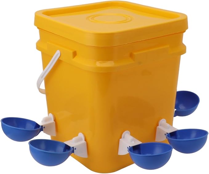 GLOGLOW Automatic Chicken Waterer Bowl, Durable Plastic with Gravity System, 12L Drinker for Chickens, Ducks and Other Poultry (Bucket + Bowl + Black Screws)