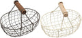 SUPVOX 2pcs Vintage Rustic Iron Wire Fruit Basket with Wooden Handle, Egg and Bread Storage Set for Kitchen Counter, Decorative Farmhouse Style Small Wire Baskets in Dark Gray and Cream