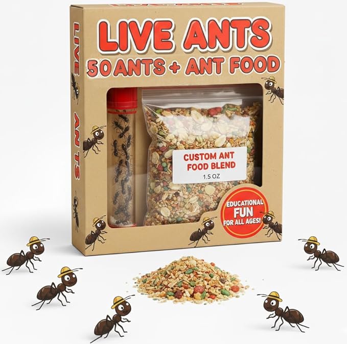 50 Live Ants for Ant Farms Plus Ant Food Included, Red Harvester Ants for Ant Habitats - Live Arrival, Shipped Now - Perfect for Educational Science Projects & Ant Habitat Experience
