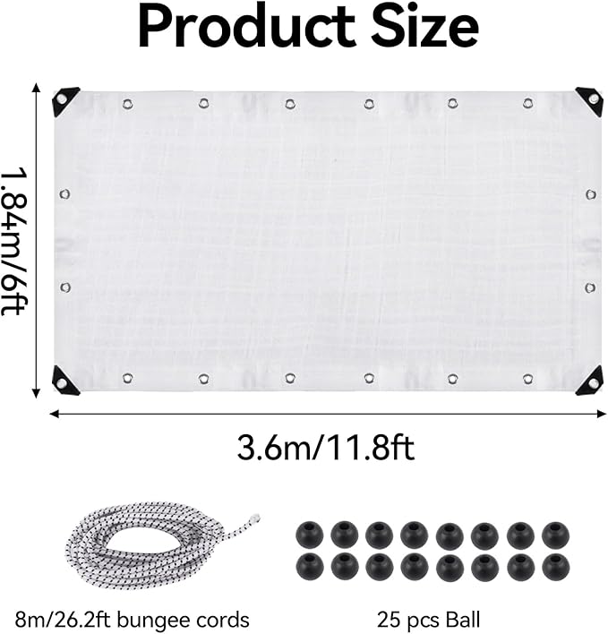 Klmnop Chicken Coop Cover, Waterproof 11.8 x 6 ft Chicken Coop Tarp Cover for Winter with Ball Bungees Cords for Large Coops, Walk-in Chickens Run Pen, Chicken Run(White)