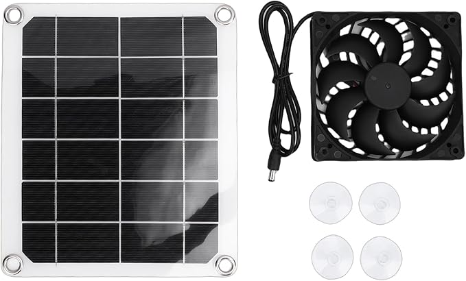Pssopp Solar Panel Fan Kit Solar Panel Fan Kit, Powered Greenhouse Ventilator for Household Small Chicken Coops Greenhouses Sheds Nan