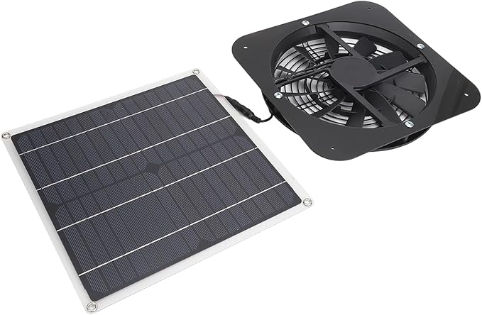 Solar Panel Fan 100W, Weatherproof Exhaust Fan with Metal Protection Mesh for Chicken Coops Greenhouses Sheds, Solar Powered with High Airflow 3000 RPM for Window Exhaust (Black)