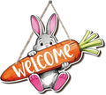 Farmhouse Decor Rustic Welcome Sign, Bunny Welcome Carrot Sign, Easter Bunny Decorations, Watercolor Farm Animal Wall Art Painting Style, Cute Spring Door Sign for Porch or Entryway, 11.8x9 Inches