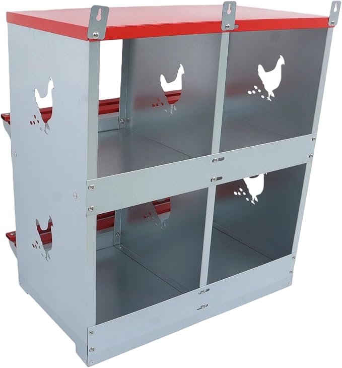 Chicken Nesting Boxes 4 Compartment Metal Poultry Nest Box for Hens Wall Mount