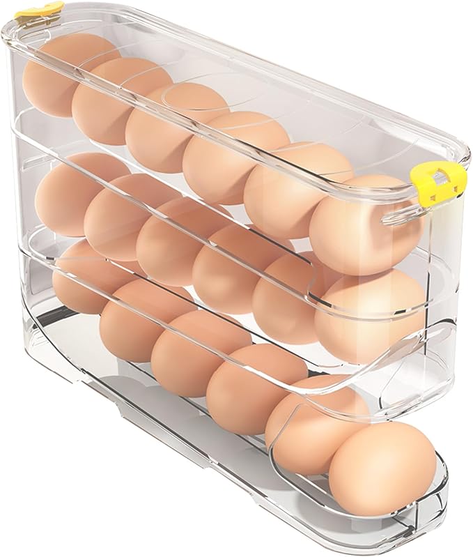 Egg Container for Refrigerator Clear Stackable Egg Holder for Kitchen Storage and Organization (Transparent, 3 Tier)