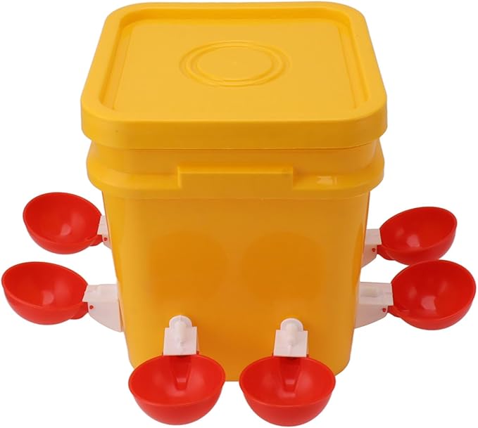 GLOGLOW Automatic Chicken Waterer Bowl, Durable Plastic with Gravity System, 12L Drinker for Chickens, Ducks and Other Poultry (Bucket + Big Red Bowl + Black Screws)