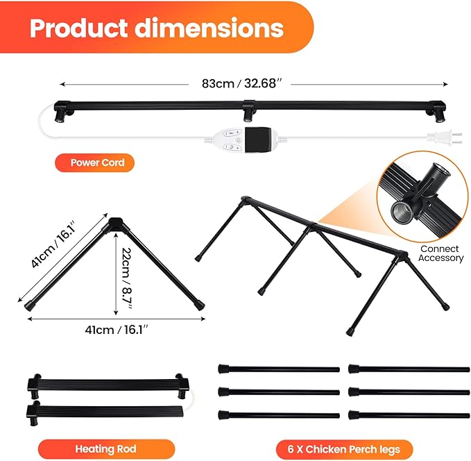 Heated Chicken Perch for Coop Thermo Heated Roosting Bar for Chickens Adjustable Temperature Heated Perch for Chicken Prevents Frozen Toes, Overheat Protection Chick Warm Coop Accessories