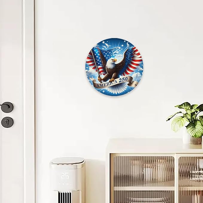 United States 250th Anniversary Metal Sign, 250th Anniversary USA Round Metal Signs for Home Decor, 250 Patriotic American Wall Signs Yard Signs, Gift for US Citizens, Patriotic Collectors