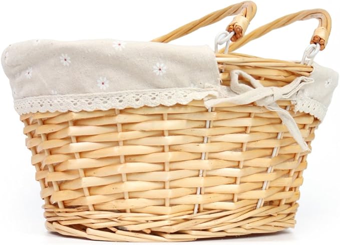Wicker Basket Gift Baskets Empty Oval Willow Woven Picnic Basket Easter Candy Basket Storage Basket Wine Basket with Handle Egg Gathering Wedding Basket (Natural)