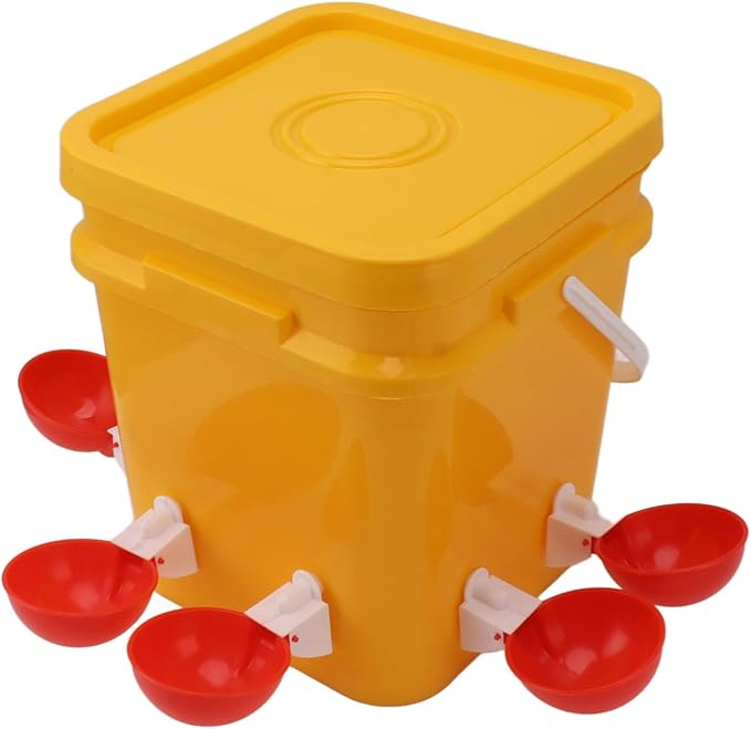 GLOGLOW Automatic Chicken Waterer Bowl, Durable Plastic with Gravity System, 12L Drinker for Chickens, Ducks and Other Poultry (Bucket + Big Red Bowl + Black Screws)