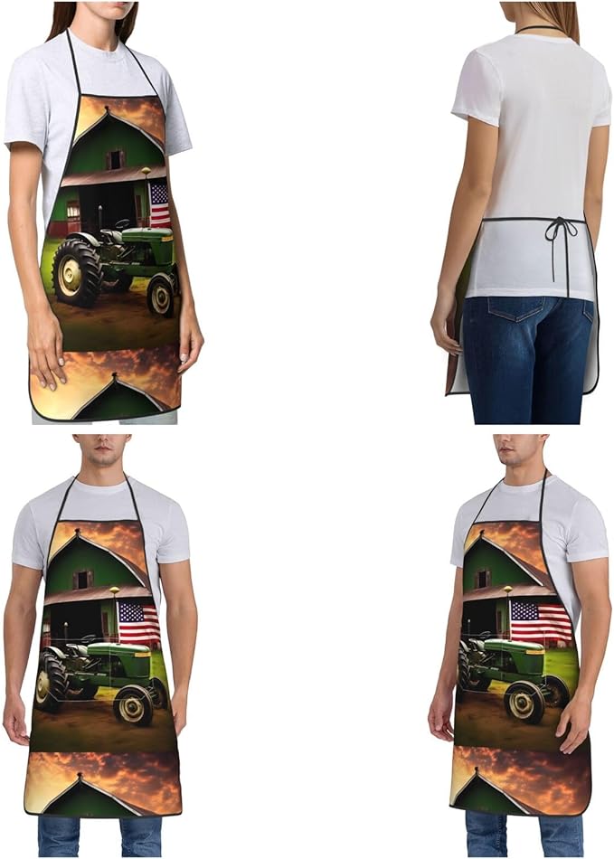 Old Tractor Photo Farm Adjustable Apron For Cooking, Baking And Barbecue-A Stylish And Practical Kitchen Apron With Pockets, Suitable For Home Cooks And Professionals