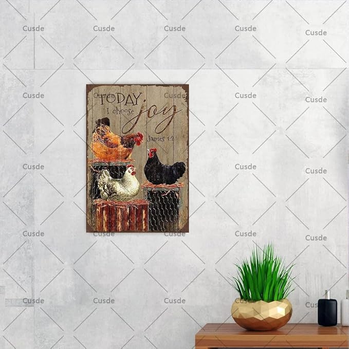 Chicken Decor Retro Today I Choose Joy Metal Tin Sign Funny Chicken Coop Accessories Rooster Decor For Kitchen Farm 8x12 Inch