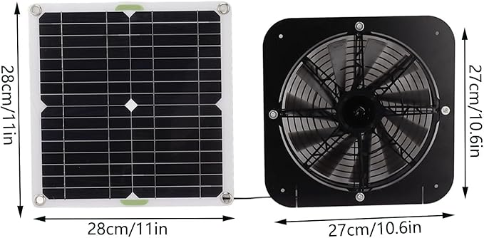 13.5 Inch Solar Powered Fan, 100W Solar Exhaust Fan Kit with Auto Speed Adjustment, Portable Solar Panel Ventilation Fan for Greenhouse, Chicken Coop, Dog Kennel, Pet House, and Outdoor Sheds