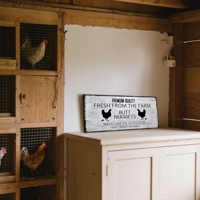 Farm Fresh Butt Nuggets Wooden Plaque Wall Decor Rustic Chicken Coop Wood Hanging Sign Funny Art Prints for Henhouse Farmhouse Kitchen Wall Decoration Gifts, 6x12 Inch