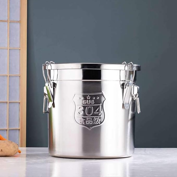 Stainless Steel Canister Rice Bucket Airtight Canister with Lids, 304 Stainless Steel Metal Food Storage Containers Kitchen Canisters for Rice, Flour, Grain, Coffee Bean 12L