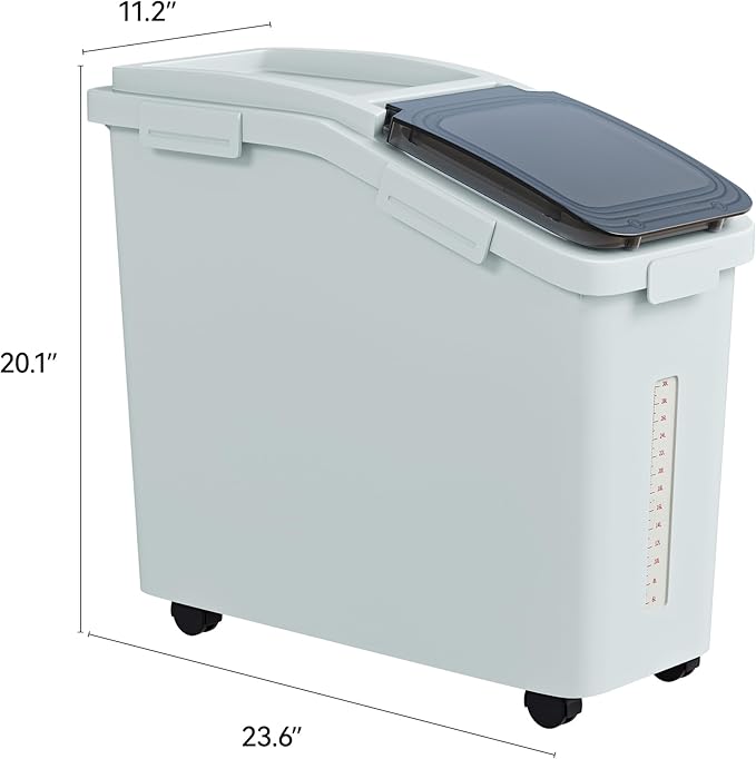 DWVO Large Ingredient Storage Bins, 11.4-Gallon Flour Rice Food storage Containers Bins with Wheels, Scoop and Airtight Lid for Dry Food, Flour, Cereal Grain, Sugar, Gray