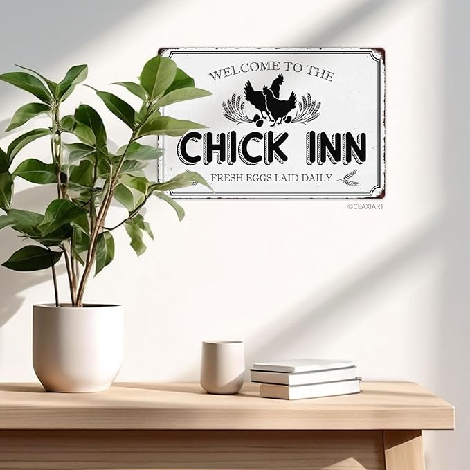Welcome To The Chick Inn Tin Sign Chicken Coop Metal Signs Funny Hanging Plaque For Hen House Outdoor Rustic Decoration Vintage Accessories Garden Yard Fence Home Decor 12x8 Inch