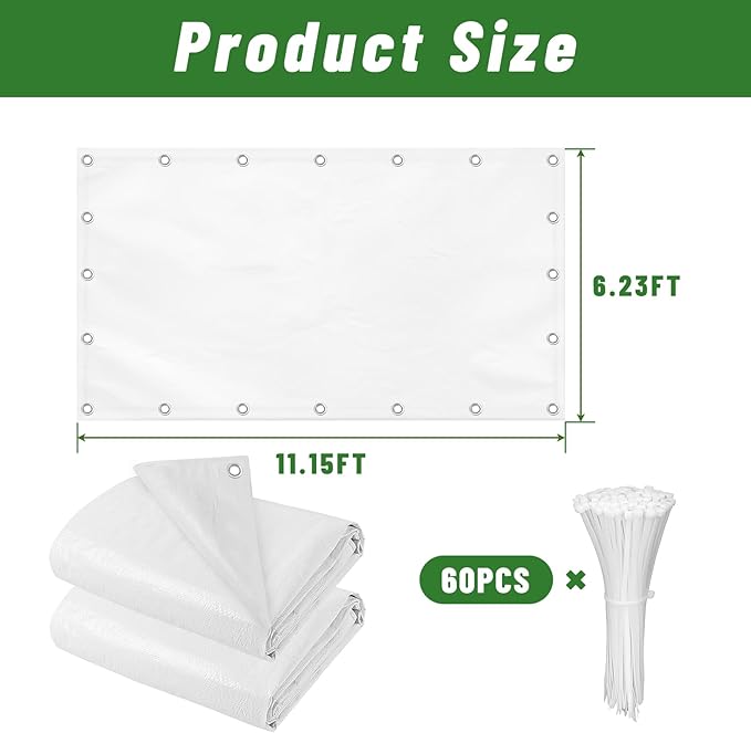 UNIFAMILY 2pcs Chicken Coop Cover for Winter, 11.1x6.2 Ft White Chicken Coop Tarp Cover Waterproof, Chicken Run Tarp for Insulation Coop, Windproof Winterizing Covering for Poultry Cage