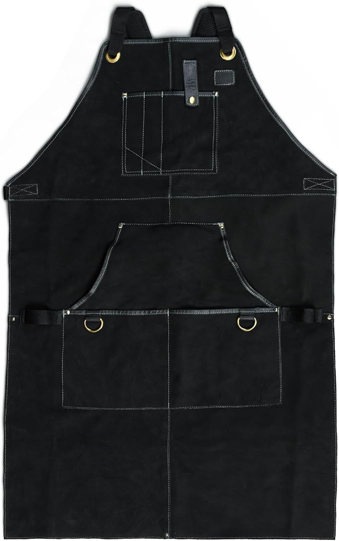 LEATHER VILLAGE Work Apron - Heavy Duty Woodworking Apron for Men with Tool Pockets for Woodworkers, Blacksmiths, Carpenters – Black Color (Size M to XXL)
