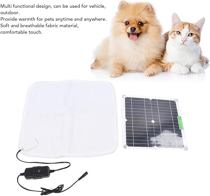 Solar Panel Pet Heating Pad 12V 50W - Portable Soft Heated Blanket for Dogs Cats Outdoor Car Travel, Chicken Coop Safe, Puppy Kitten Warmer with Battery Box