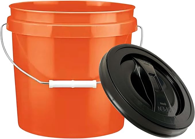 House Naturals 2 Gallon Food Grade Made in USA- BPA Free Bucket Pail Orange with Black Screw On lids (2, Orange & Black lids)