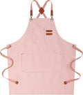 AFUN Chef Aprons for Women Men with Oversized Pockets, 12-Ounce Cotton Canvas Cross Back Water Repellent Apron (Light Pink)