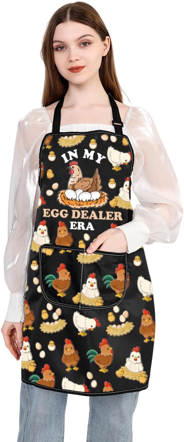 BDPWSS Chicken Apron In My Egg Dealer Era Egg Lover Gifts Cute Egg Gifts Cooking Kitchen Chef Baking BBQ Apron With Pockets